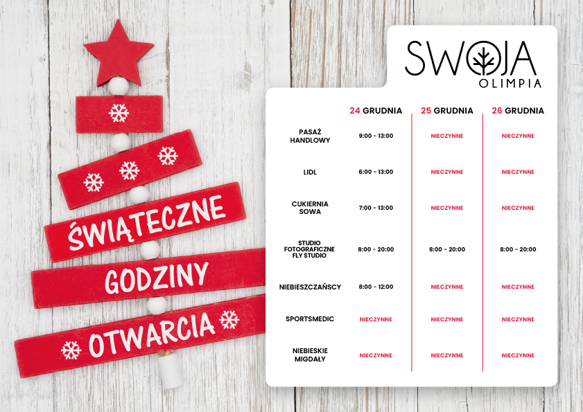 ŚWIĄTECZNE GODZINY OTWARCIA