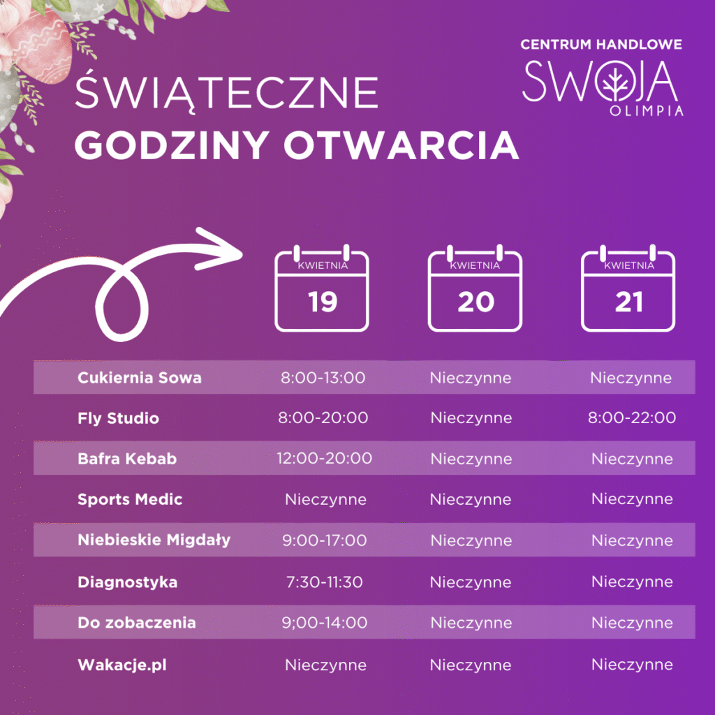ŚWIĄTECZNE GODZINY PRACY W OKRESIE WIELKANOCNYM